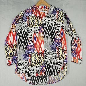Seaplane Blouse Womens Size S/M Popover Aztec Tunic Top Black Red Western Color